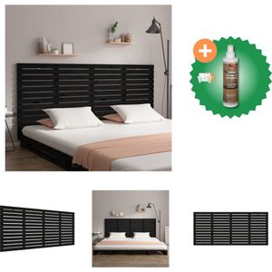 vidaXL Hoofdbord wandmontage 206x3x91-5 cm massief grenenhout zwart - Bedonderdeel - Inclusief Houtreiniger en verfrisser