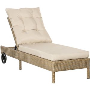 Ligbed poly-rotan 5-traps verstelbaar - Zonnebed ligstoel Beige