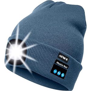 Muts met LED verlichting - Bluetooth muziek functie - Beanie Denim Blauw - USB-oplaadbaar - 4 helder licht LED lampen - 3 standen - One-size - Unisex - Wasbaar