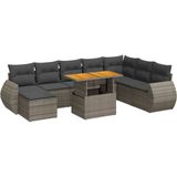 vidaXL - 9-delige - Loungeset - met - kussens - poly - rattan - grijs