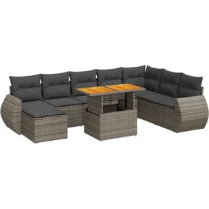 vidaXL - 9-delige - Loungeset - met - kussens - poly - rattan - grijs