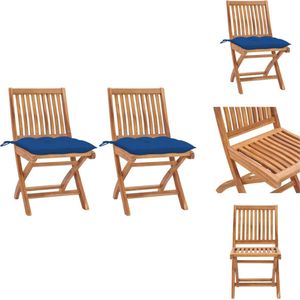 vidaXL Houten Tuinstoelen - Set van 2 - Blauw Kussen - 46.5 x 58 x 88 cm - Inklapbaar - Tuinstoel