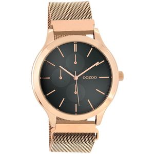 OOZOO Timepieces - Rosé goudkleurige horloge met rosé goudkleurige metalen mesh armband - C10688