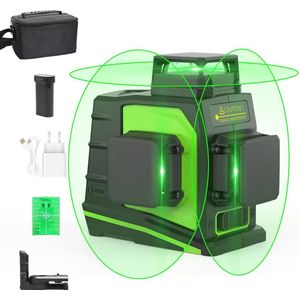 Kruislijnlaser 3 x 360 Graden - Zelfnivellerend Laserniveau met Groene Laser en USB Oplaadfunctie