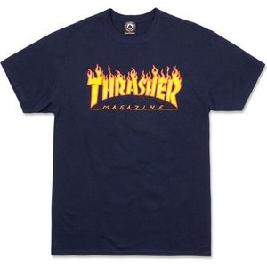 THRASHER - FLAME T-SHIRT - NAVY BLUE