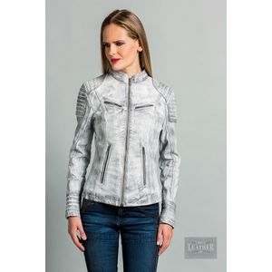 Urban 5884® - Angelina - Damesjas - Biker - Lams Leer - Soepel - Vintage Grijs- Getailleerd - Maat L
