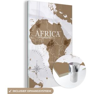 MuchoWow® Glasschilderij 100x150 cm - Schilderij glas - Wereldkaart - Bruin - Afrika - Foto op acrylglas - Schilderijen