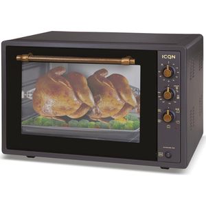 Mini oven rustiek - Vrijstaand - 60 liter - Pizzaoven - Braadspit - Elektrische mini-oven - Zwart - Antraciet