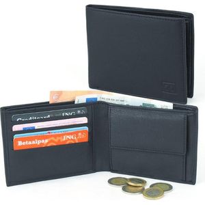 Zwarte Heren Portemonnee – Billfold - Leer -  RFID - 4 pasjes