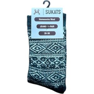 Sukats® Huissokken - 1 Paar - Maat 35-38 - Jeans/Petrol - Huissokken Dames - Warme Sokken - Wollen Sokken - Slofsokken - Bedsokken - Meerdere Maten en Varianten