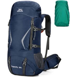 Avoir Avoir®- Hiking Backpack 60L -Blauw-Groot Capaciteitsontwerp - Waterdicht Nylon - 35x23x72cm - Ingebouwd Drinksysteem - Molle-systeem - Reflecterende Strips - Inclusief Regenhoes- Rugzak - Bol.com