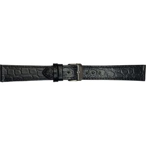 horlogeband-horlogebandje-12mm-echt leer-croco-zwart-zacht-plat-stalen gesp-leer-12 mm