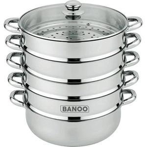 Stoompot Voedsel steamer pan met gehard glas deksel - 36cm - rvs