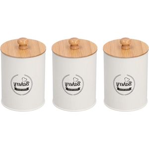 Koffie Opbergbus 3 stks Thee Container Bamboe Deksel Pot Luchtdichte Opbergbus voor Thuis Keuken Benodigdheden (Wit)