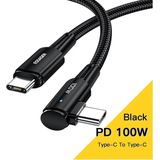 Essager 90° 100W USB-C Snellaad Kabel met Haakse Hoek 5A 1M Zwart