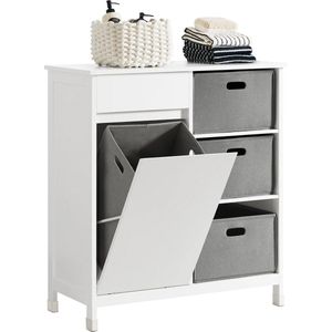 Mara Badkamerkast - Kantelbare Wasmand - Badkamermeubel Met Waskast - Wit Grijs - MDF - 38 x 80 x 91 cm