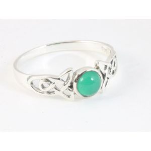 Fijne opengewerkte zilveren ring met groene agaat - maat 19
