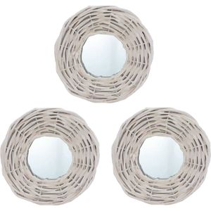 The Living Store Wicker Spiegels - Set van 3 - Wit - 15 cm diameter