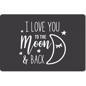 Bureau mat - Quote ''I love you to the moon & back'' tegen zwarte achtergrond - 60x40