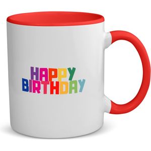 Akyol - happy birthday koffiemok - theemok - rood - Happy birthday - iemand die jarig is - de jarige - verjaardagscadeau - kado - geschenk - gift - leuke verjaardagscadeau - 350 ML inhoud
