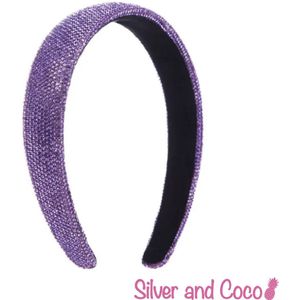 SilverAndCoco - Glitter Haarband Paars / Dikke Hoofdband met Glitters Steentjes Purple / Glamour Diadeem Diamantjes Dames / Paarse Rhinestones Kerst Feest Oud en Nieuw Haarbanden Diamand Breed