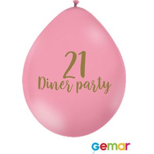 Ballonnen 21 Diner Pink met opdruk Goud (lucht)