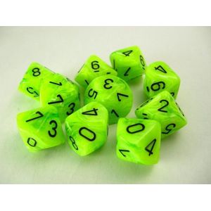 Chessex Vortex Helder Groen/Zwart D10 Dobbelsteen Set (10 stuks)