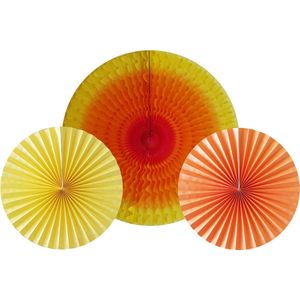 Cool 2 Party - Honeycombs - Geel - oranje - rood - 1x 50 cm 2x 30 cm - decoratiewaaier - papieren waaier - versiering - feest - verjaardag - incl. paperclips