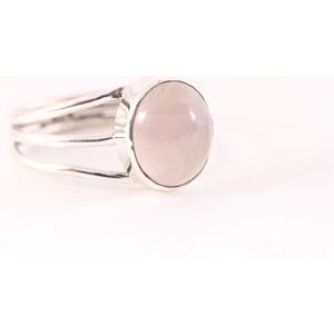 Opengewerkte zilveren ring met rozenkwarts - maat 17