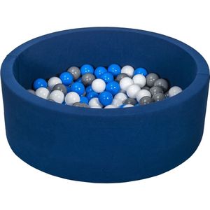 Ballenbad rond - blauw - 90x30 cm - met 150 wit, blauw en grijze ballen