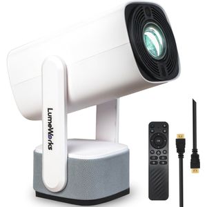 LumeWorks Nova Mini Beamer - 4K Beeldkwaliteit - Projector - Moederdag Cadeautje - Android 11 - Voor IOS & Android - Home Cinema - Draadloos & Draagbaar - Wit