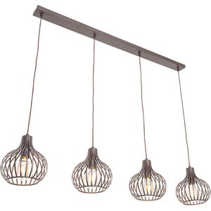 QAZQA saffira - Moderne Hanglamp eettafel voor boven de eettafel | in eetkamer - 4 lichts - L 1340 mm - Bruin - Woonkamer | Slaapkamer | Keuken