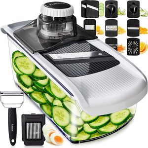 Vegetable Cutter - Groentesnijder met verschillende mesjes - met Schaal - Mandoline - Uiensnijder - Frietsnijder – Multifunctionele Groentensnijder met Anti-slip mat