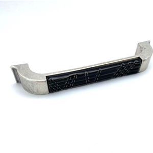 Ladegreep Antiek Zilver met porseleinen zwarte inleg 148mm