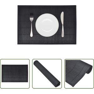 The Living Store Bamboe Placemats - 30 x 45 cm - Zwart - Anti-slip - Set van 6