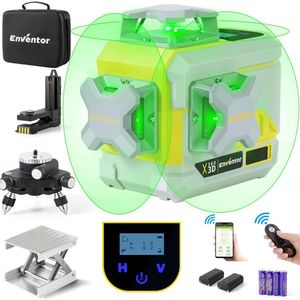 Zelfnivellerende Kruislijnlaser 3x360° met 12 Lijnen en Bluetooth - 20M Bereik, Inclusief Accessoireset en Draaibaar Statief