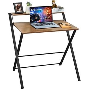 SHOP YOLO-computer bureau-Opvouwbaar Bureau Geen Montage Vereist-Klein Formaat-met 2-Tier plank-Studietafel-Laptop Opvouwbare Tafel voor-Espresso