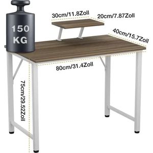 SureDeal® - Verstelbaar Computerbureau - 80x40x75 cm - Hout - Kantoortafel - Eenvoudig Slaapkamerbureau - Moderne Stijl - Bruin