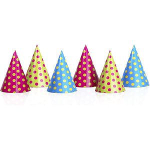 Kartonnen feest verjaardag hoedjes met stippen 12x stuks - Feestartikelen kinder feestjes