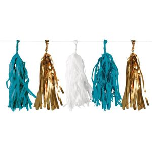 AMSCAN - Blauwe, goudkleurige en witte franje slinger - Decoratie > Slingers en hangdecoraties