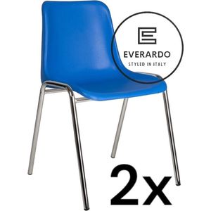 King of Chairs -set van 2- model KoC Everardo blauw met verchroomd onderstel. Kantinestoel stapelstoel kuipstoel vergaderstoel tuinstoel kantine stoel stapel kantinestoelen stapelstoelen kuipstoelen stapelbare keukenstoel Helene eetkamerstoel