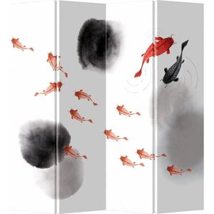 Fine Asianliving Chinees Oosters Kamerscherm Scheidingswand Roomdivider 4 Panelen Koi Fish L160xH180cm