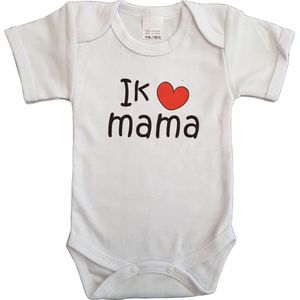 Witte romper met ""Ik hou van mama"" - maat 80 - moederdag, zwanger, cadeautje, kraamcadeau, grappig, geschenk, baby, tekst, bodieke