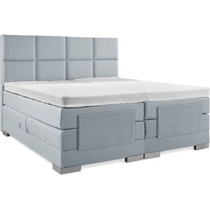 Soft bedden Elektrische Boxspring - 120x220 - Incl. 8 vlaks hoofdbord - Ijsblauw met plint