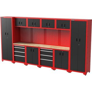 Feistos Gereedschapswand Hoge kast Juno 11 - 46x396x198cm - Zwart/Rood