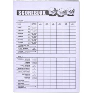 Yahtzee Scoreblok inclusief 6 dobbelstenen - Haza - Geschikt voor alle leeftijden - Speel met 2-6 spelers
