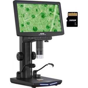 digitale microscoop met 26 cm HD-scherm 10X-1300X vergroting gereflecteerde lichtmicroscoop USB-microscoop 8 LED, 2 miljoen pixels, 1080P videoresolutie, 1920x1080 fotoresolutie 32 GB geheugenkaart
