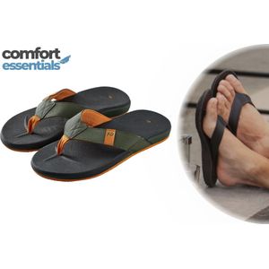 Comfort Essentials Slippers Heren – Zwart/Groen – Maat 41 – Teenslippers – Slippers Met Ergonomisch Voetbed