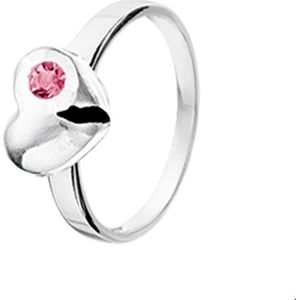 Ring Hart En Strass Zilver. Schattig zilveren hart ring van 6.4mm breed uitgevoerd met roze strass.