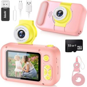 Belenthi Digitale Kindercamera - Fototoestel voor kinderen - Speelgoedcamera - HD 1080p - Incl. accessoires - Vlog camera kinderen - Roze